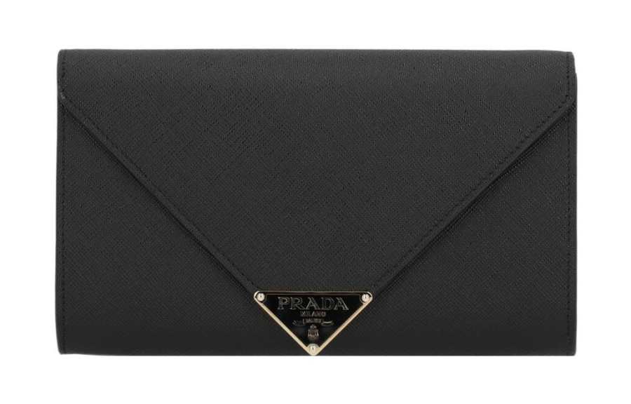 PRADA PRADA Saffiano Leather Portable One Shoulder Wallet Women's Black