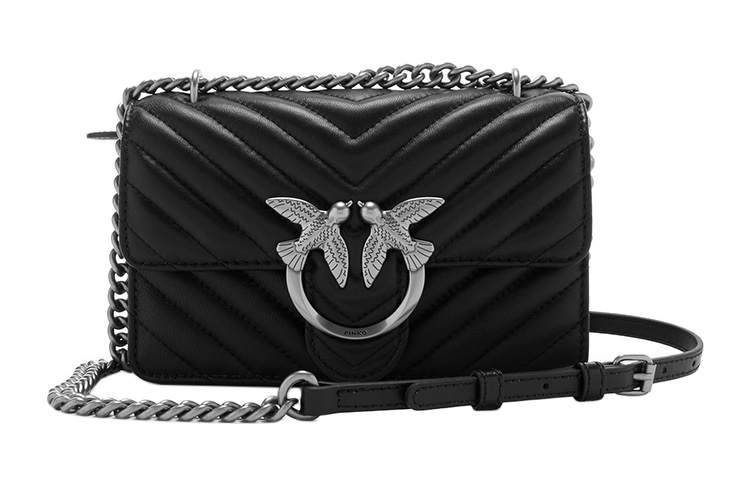 PINKO Sheepskin Shoulder Bag, Crossbody Bag Women's Black
