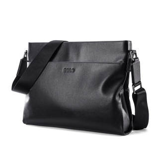 POLO Top Grain Cow Leather Shoulder Bag Large Men's Black