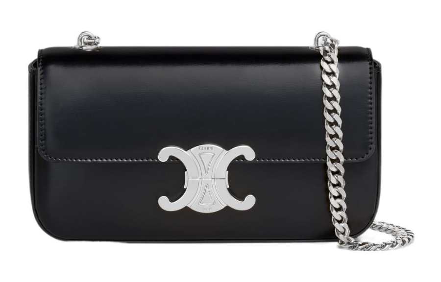 CELINE Claude Shiny Cow Leather Crossbody Bag, Shoulder Bag Regular Women's Black