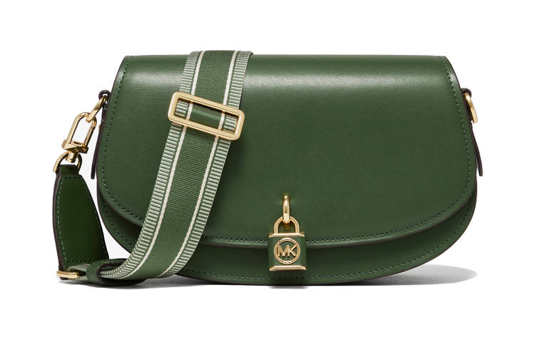 MICHAEL KORS Mila Classic Leather Messenger Bag, Saddle Bag, Shoulder Bag, Crossbody Bag Medium Jasper