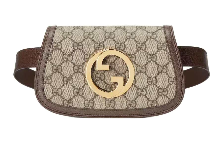 GUCCI Blondie Canvas With Leather Canvas Bag Fanny Pack Women's Ebony
