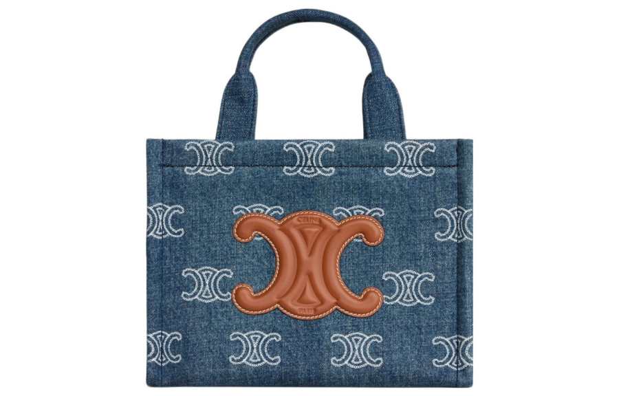 CELINE Cabas Thais Denim With Leather Tote Bag, Shopping Bag, Handbag Small Women's Marine Blue/Tan