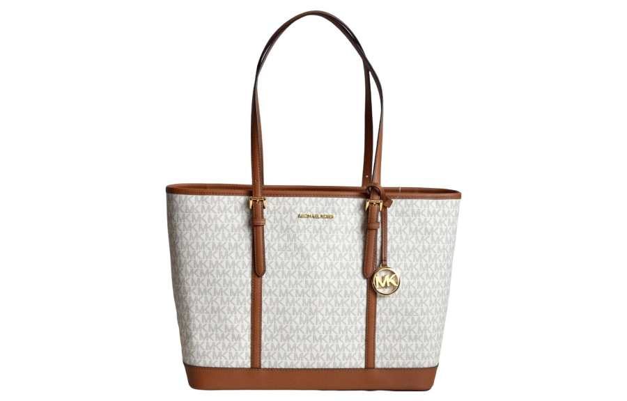 MICHAEL KORS Jet Set Travel Leather Tote Bag, Shopping Bag, Handbag, Shoulder Bag Large Women's Vanilla White