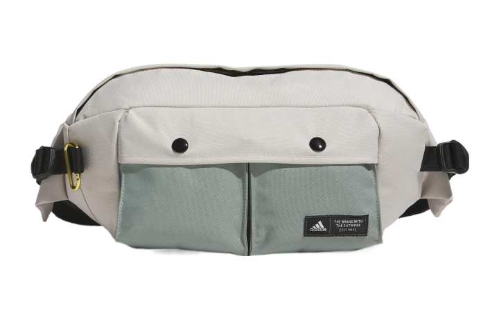 Adidas Adidas Recycled Polyester Plain Weave Fabric Fanny Pack Regular Unisex Ecru/Green