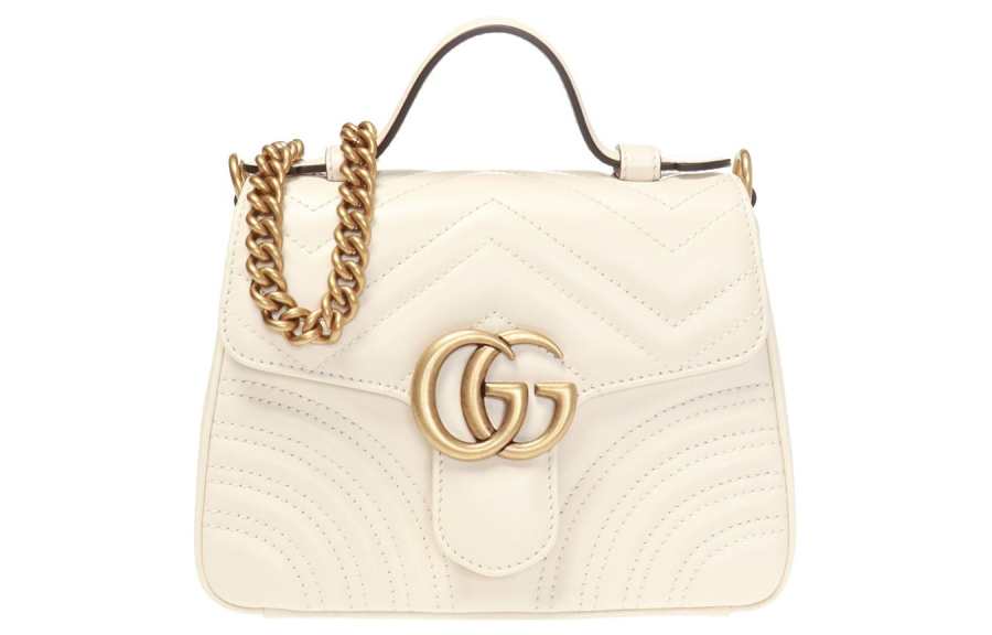 GUCCI Marmont Leather Messenger Bag, Shoulder Bag, Crossbody Bag, Handbag Mini Women's White