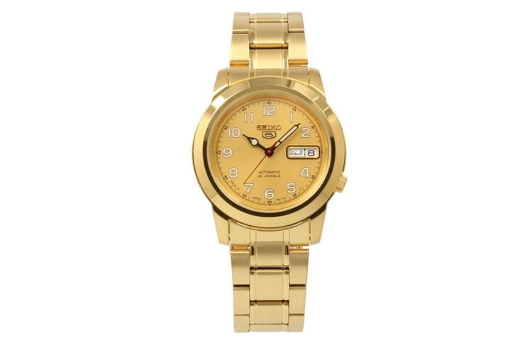 SEIKO Automatic Mechanical Movement Stainless Steel Strap Watch 37mm Men's Watches Gold Dial SNKK38J
