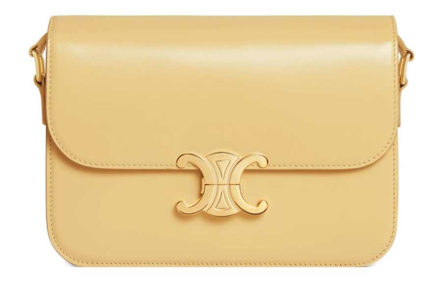 CELINE Triomphe Shiny Cow Leather Shoulder Bag, Portable Crossbody Bag Women's Yellow