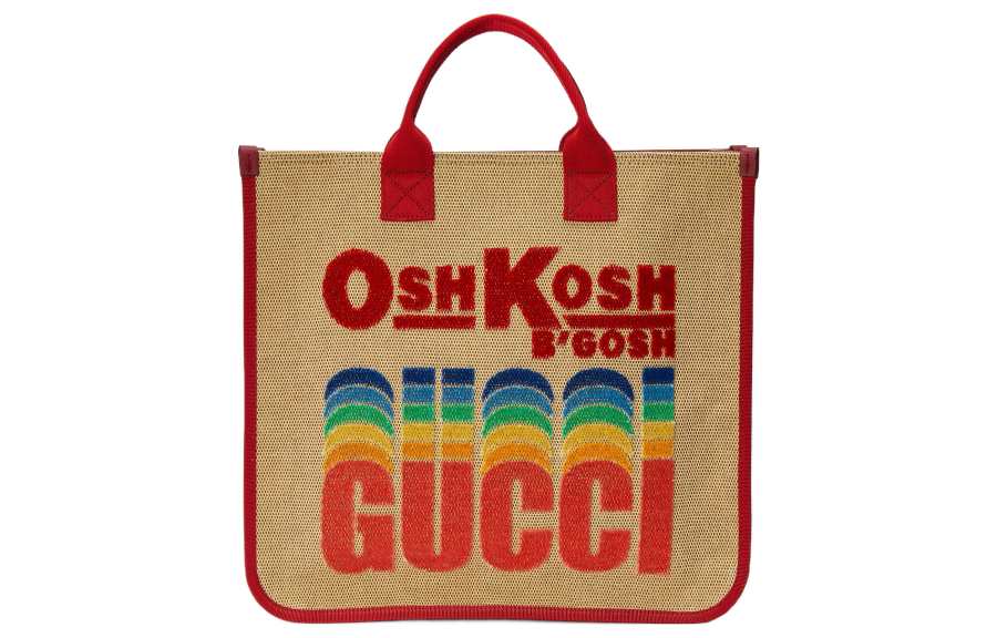 GUCCI X OshKosh B'gosh Collaboration 100% Cotton With Satin Tote Bag, Shopping Bag, Handbag Kids' Beige/Red