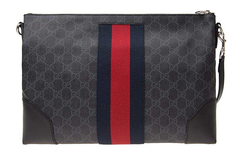 GUCCI Canvas With Leather Shoulder Bag, Crossbody Bag Men's Black Gray