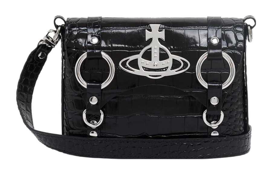 Vivienne Westwood Calfskin Messenger Bag, Shoulder Bag, Crossbody Bag Women's Black