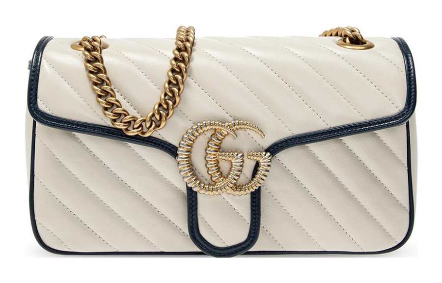 GUCCI GG Marmont Quilted Leather Crossbody Bag, Shoulder Bag Women's White & Blue
