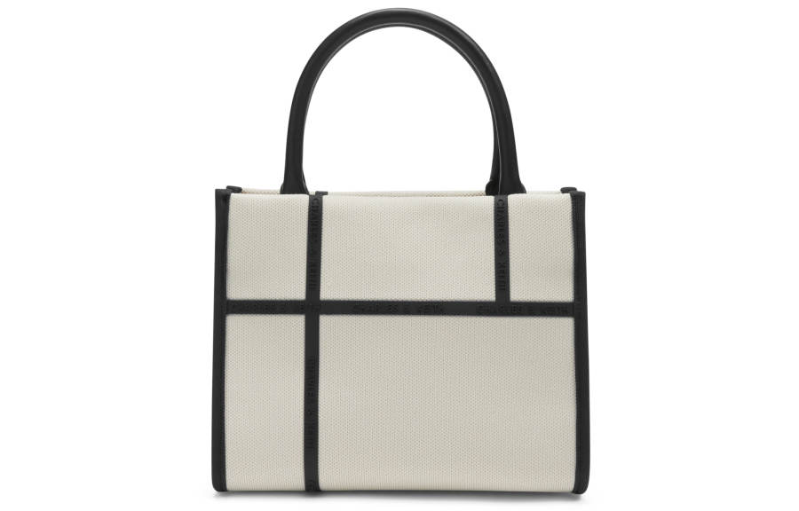 CHARLES&KEITH Fabric Tote Bag, Shopping Bag, Shoulder Bag, Handbag Medium Women's Cream Milk White/Black
