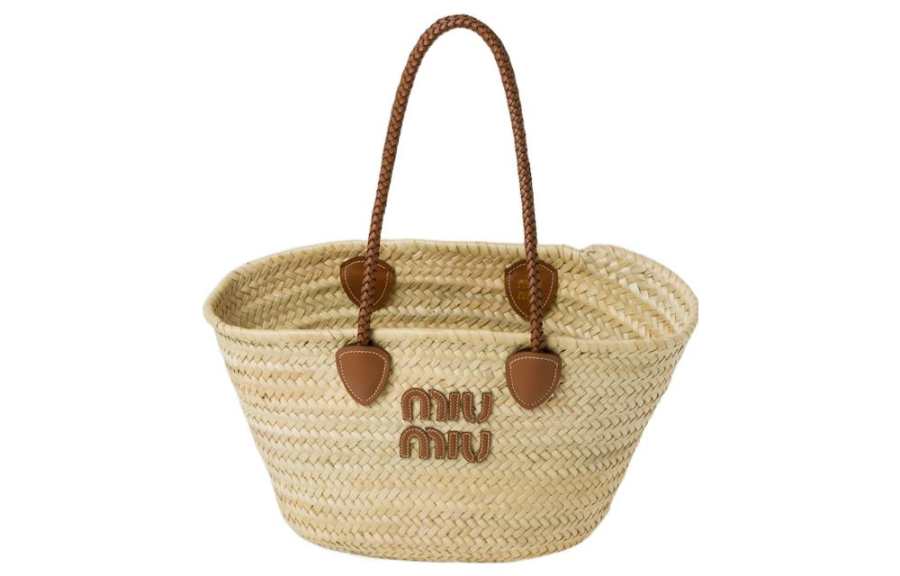 MIU MIU Wicker Tote Bag, Shopping Bag, Shoulder Bag, Handbag Women's Natural/Cognac