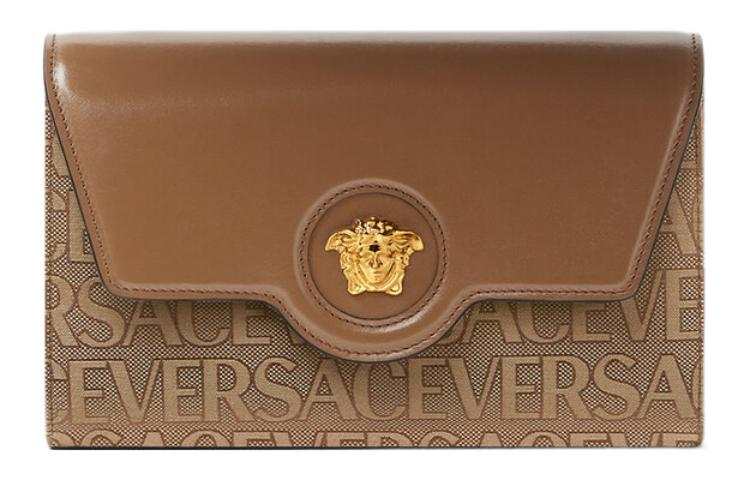 VERSACE La Medusa Cotton With Cow Leather Shoulder Bag, Crossbody Bag Women's Brown