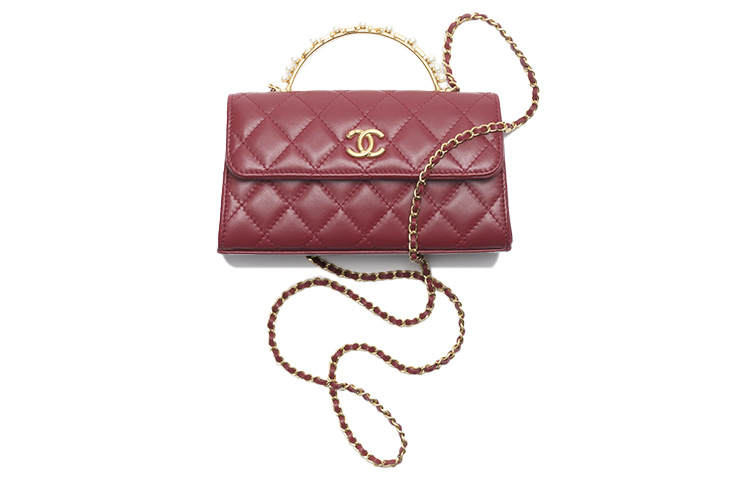 CHANEL Lambskin Cell Phone Pouch, Handbag, Shoulder Bag, Crossbody Bag Women's Burgundy