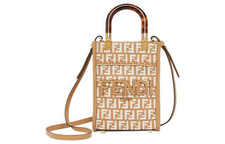 FENDI Sunshine Raffia Tote Bag, Shopping Bag, Shoulder Bag, Crossbody Bag, Handbag Mini Women's Brown/White