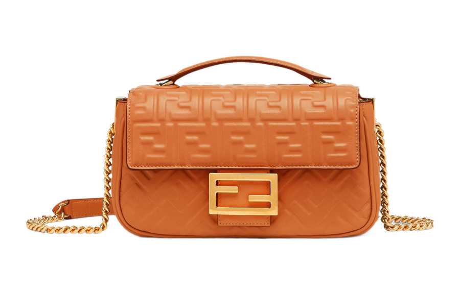 FENDI Baguette Lambskin Portable Crossbody Bag, Shoulder Bag Medium Women's Brown