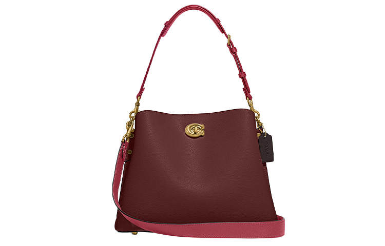 COACH Willow Pebble Texture Spiral Leather Tote Bag, Shoulder Bag Large Women's Dark Burgundy