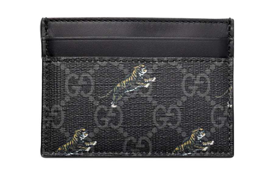 GUCCI Canvas With Leather Card Holder Card Holder Men's Black Gray