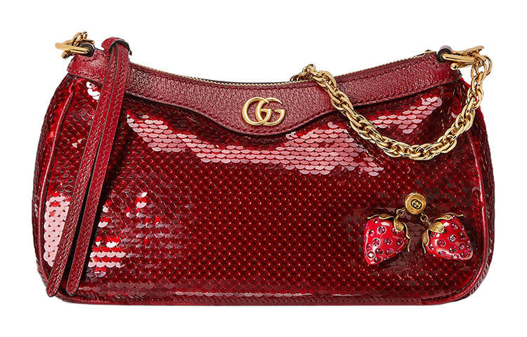 GUCCI Sequins With Leather Binding Crossbody Bag, Shoulder Bag Women's Red
