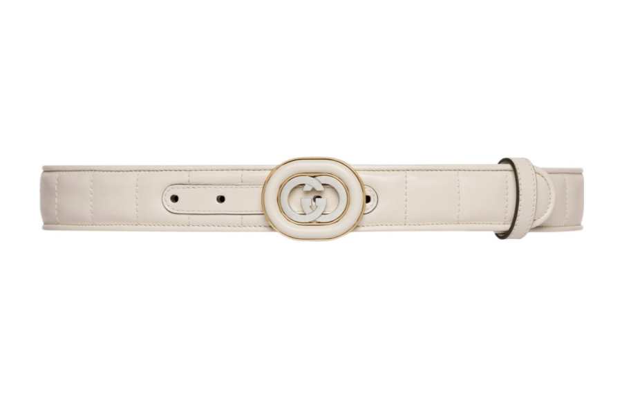 GUCCI GUCCI Leather Belts Women's White Width 3.5cm
