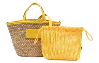 MSGM Straw Tote Bag, Shopping Bag, Straw Handbag Women's Lemon Yellow