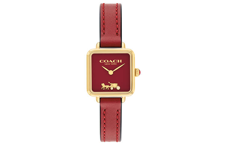 COACH Cass Wrist Watches Quartz Movement Genuine Leather Strap Red Watch Dial Women's Watch