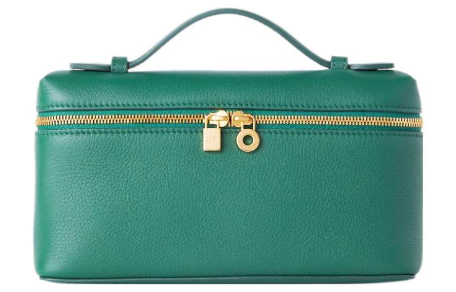 Loro Piana ExtraPocket Leather Makeup Bag Small Square Bag Handbag, Shoulder Bag Regular Women's Forest Leaf Green