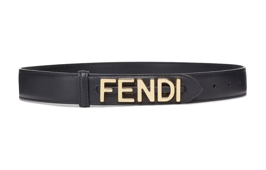 FENDI Calfskin Leather Belts Women's Black Width 3cm