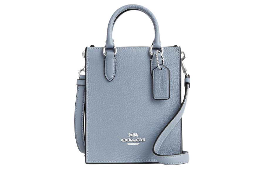 COACH Pebbled Leather Tote Bag, Shopping Bag, Shoulder Bag, Handbag Mini Women's Mist Gray