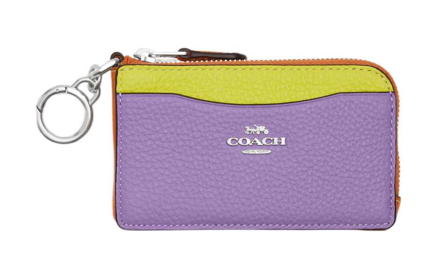 COACH Card Case Pebbled Leather Wallet, Card Holder Women's Purple