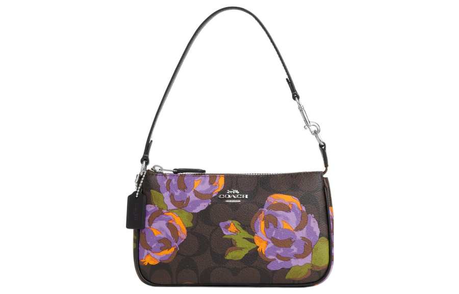 COACH Nolita Canvas With Leather Shoulder Bag, Handbag, Shoulder Bag Small Women's Coffee