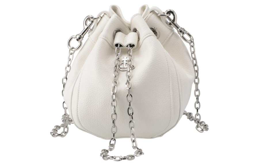 Vivienne Westwood Leather Bucket Bag, Portable Crossbody Bag, Shoulder Bag Small Women's White