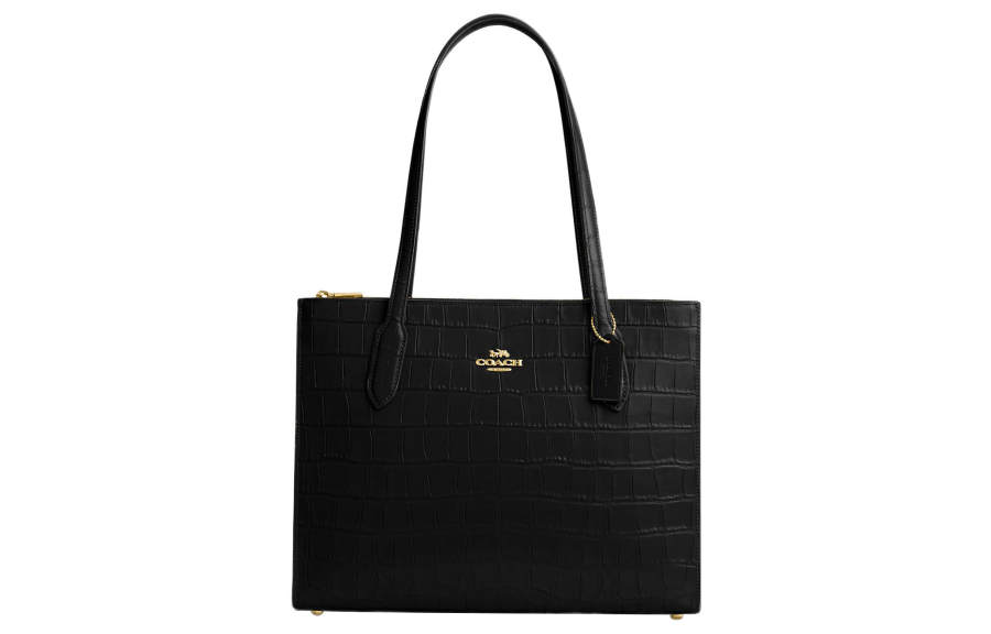 COACH Crocodile Pattern Leather Tote Bag, Shopping Bag, Handbag, Shoulder Bag Large Women's Black