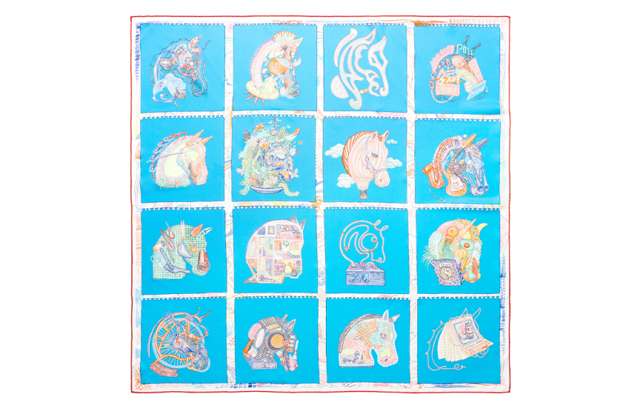 HERMES HERMES Chevaloscope Scarves Unisex Blue
