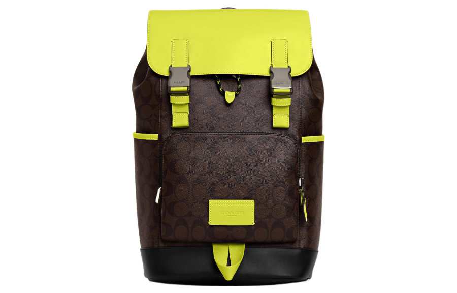 COACH COACH Track Canvas With Leather Backpack Large Men's Lemon & Coffee