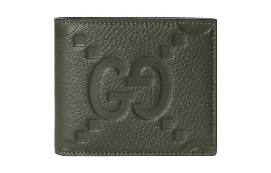 GUCCI Jumbo GG Leather Wallet Men's Dark Green