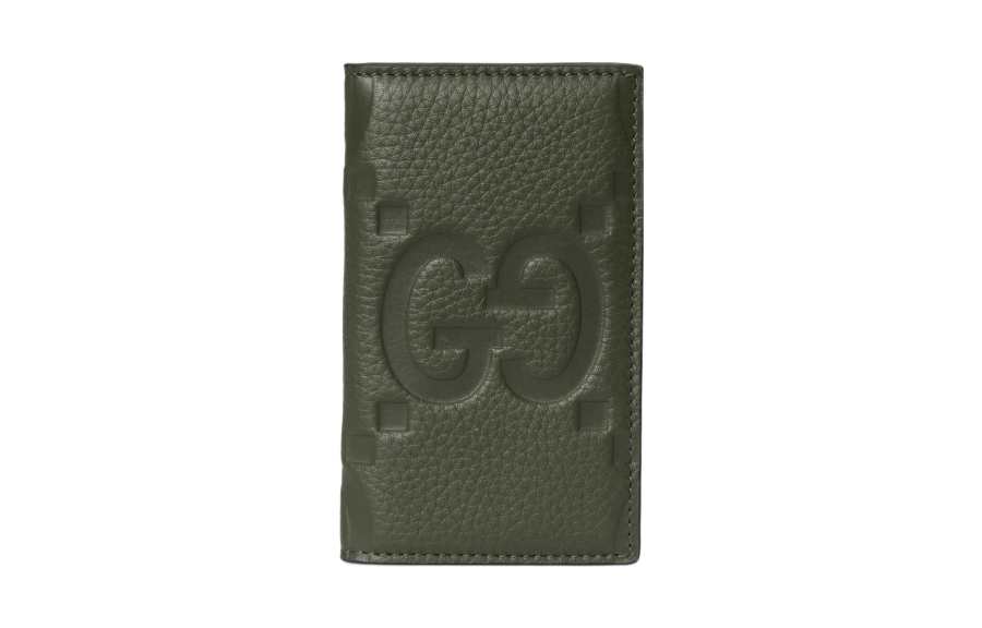 GUCCI Leather Card Holder Men's Dark Green