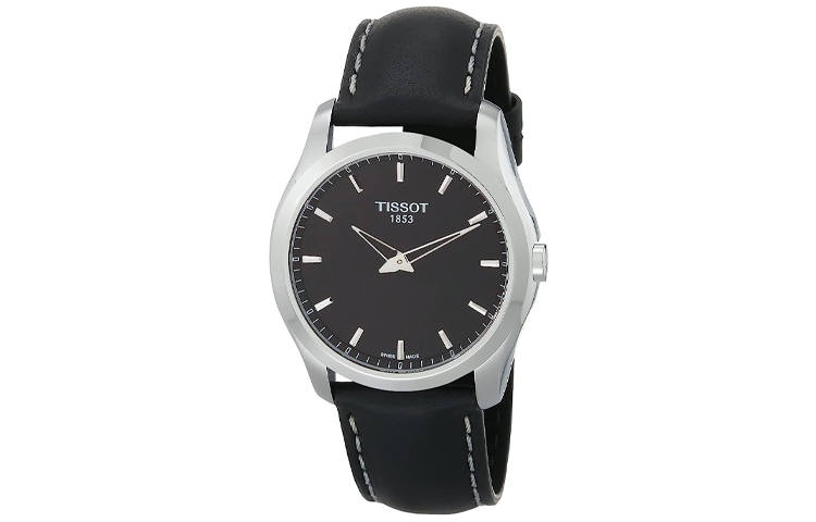 TISSOT Quartz Movement 100m Waterproof Men's Watches Watch 39mm Black Dial Stainless Steel Case Leather Strap