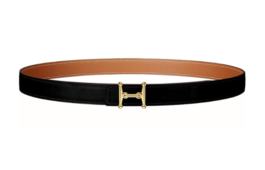 HERMES Mors Epsom Calfskin Double Sided Leather Belts Women's Black 2.4cm