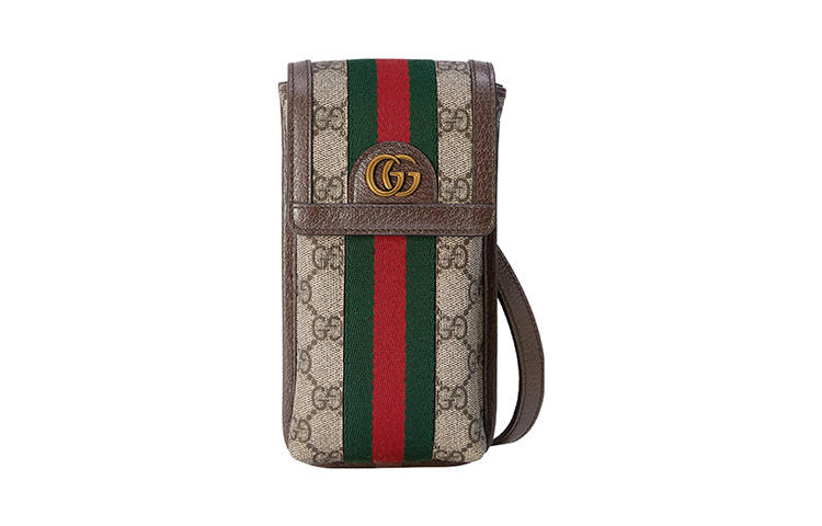 GUCCI Ophidia Canvas One Shoulder Crossbody Cell Phone Pouch Mini Men's Beige/Ebony