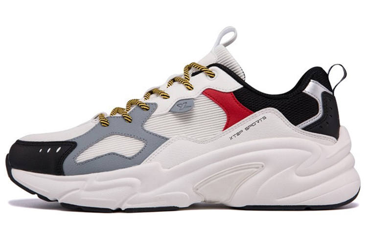 XTEP Cushioning Abrasion Resistant Lightweight Low top Chunky Sneakers Men's White Black Gray