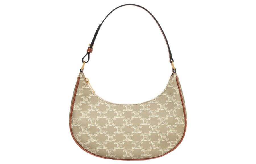 CELINE Ava Leather Trim Handbag, Shoulder Bag Women's Beige Brown