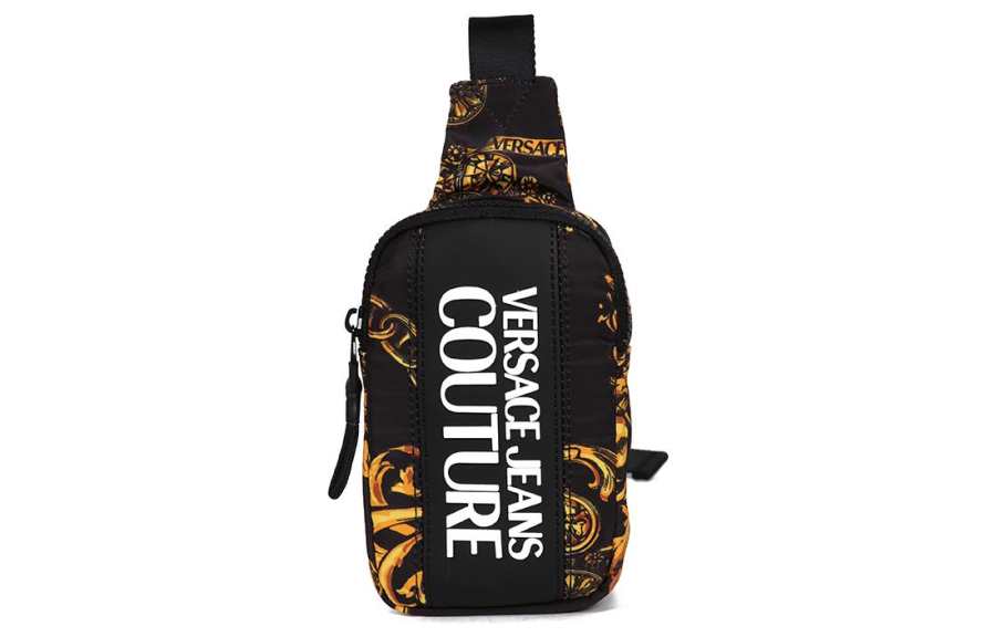 VERSACE JEANS COUTURE Nylon Blend With Polyurethane One Shoulder Crossbody Sling Bag Men's Black