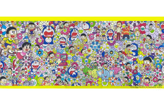 Takashi Murakami Doraemon Oil Painting Canvas With Cotton Fabric Mounting Limited Edition Prints With Framing 35*102cm