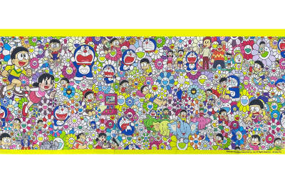 Takashi Murakami Doraemon Oil Painting Canvas With Cotton Fabric Mounting Limited Edition Prints With Framing 35*102cm