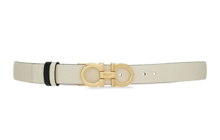 Ferragamo FERRAGAMO Hammered Texture Calfskin Leather Belts Women's White Width 2.5cm