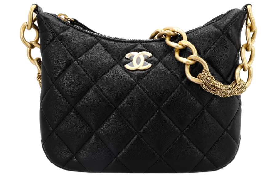 CHANEL Sheepskin Material Gold Metal Shoulder Bag Regular Women's Black
