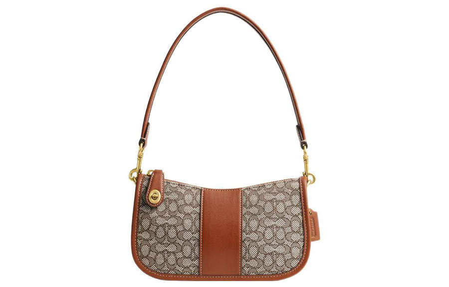 COACH Swinger Fabric With Leather Pochette, Shoulder Bag, Handbag, Shoulder Bag Small Women's Brown